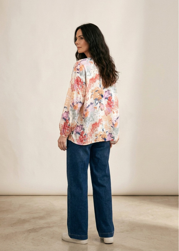 Blouse fluide ample colorée en tencel Ecovero imprimé floral sauvage, soie vegan écologique - Marque made in France
