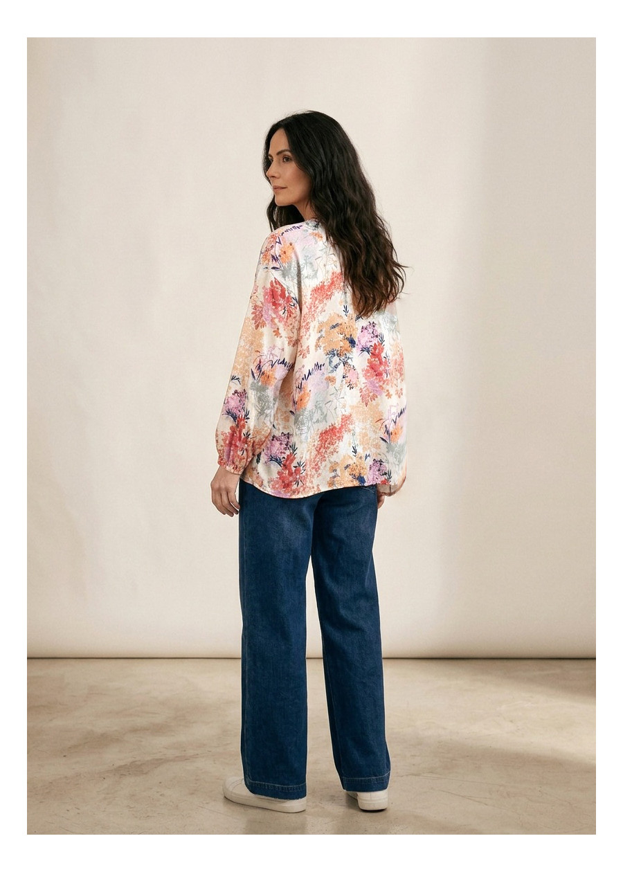 Blouse fluide ample colorée en tencel Ecovero imprimé floral sauvage, soie vegan écologique - Marque made in France