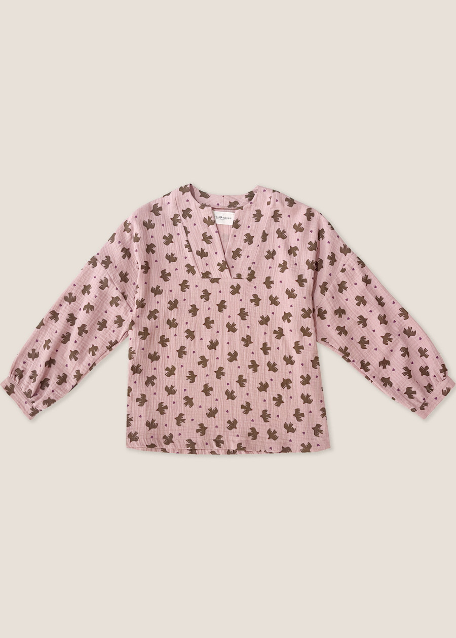 Blouse ample en gaze de coton bio GOTS imprimé oiseaux paix, vegan écologique - Marque made in France