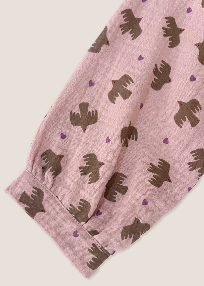 Blouse ample en gaze de coton bio GOTS imprimé oiseaux paix, vegan écologique - Marque made in France