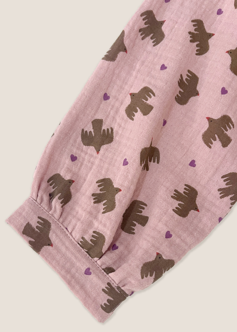 Blouse ample en gaze de coton bio GOTS imprimé oiseaux paix, vegan écologique - Marque made in France