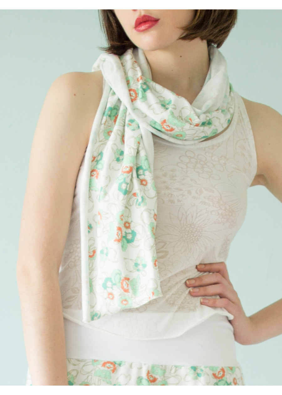Foulard en jersey de coton bio motif fleur bleue