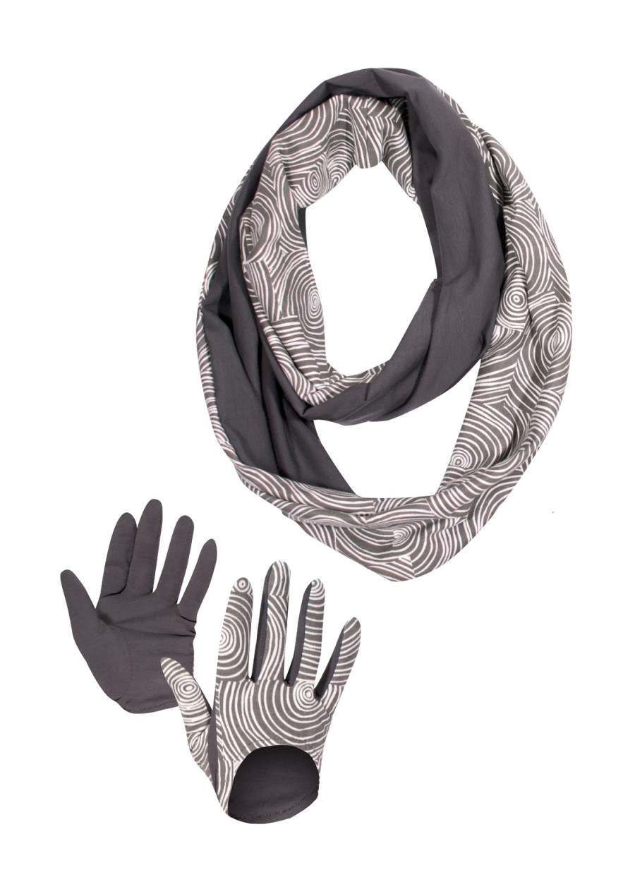 Col snood bicolore gris motif spirale en coton bio - Accessoires de mode éthique