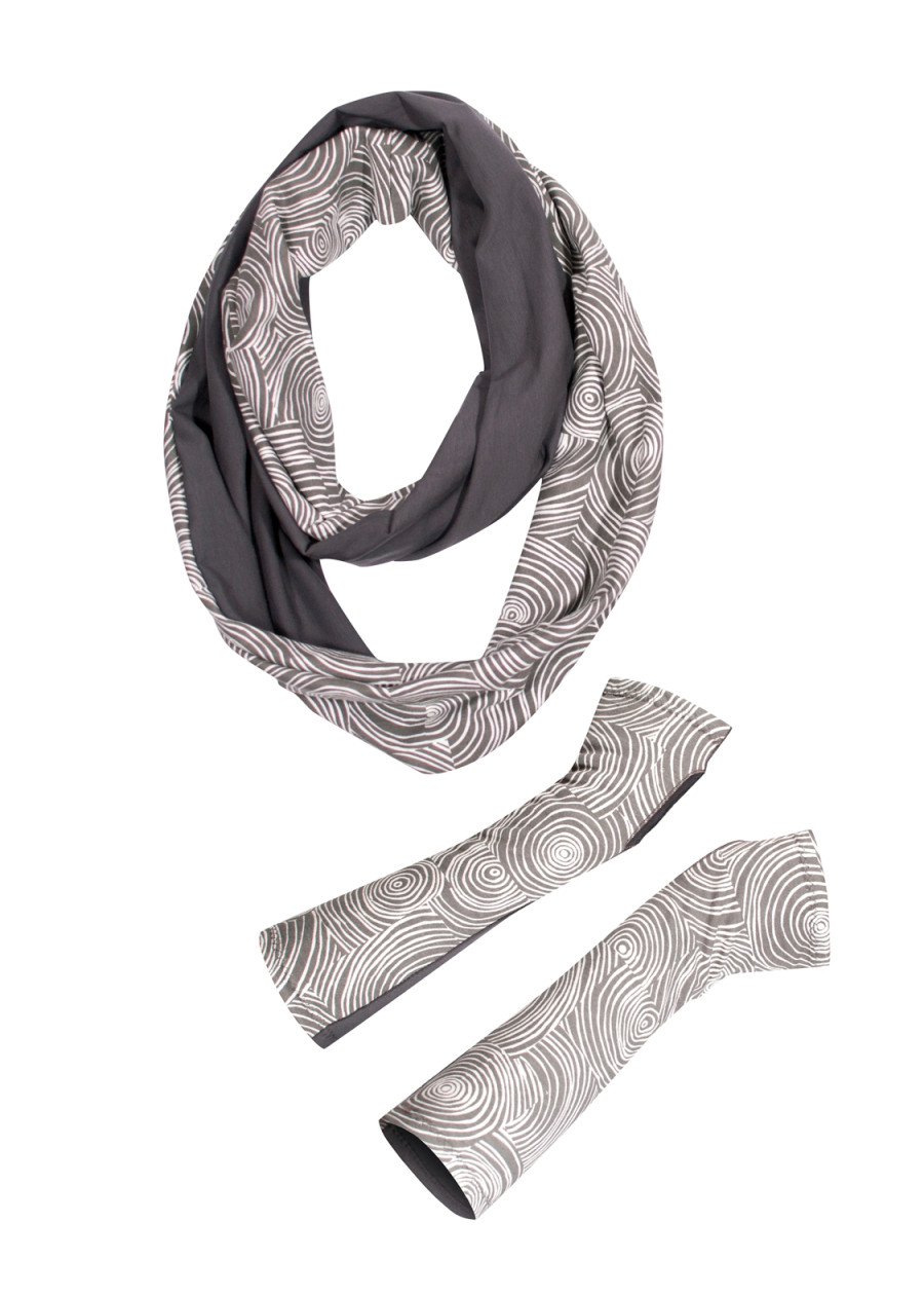 Col snood bicolore gris motif spirale en coton bio - Accessoires de mode éthique