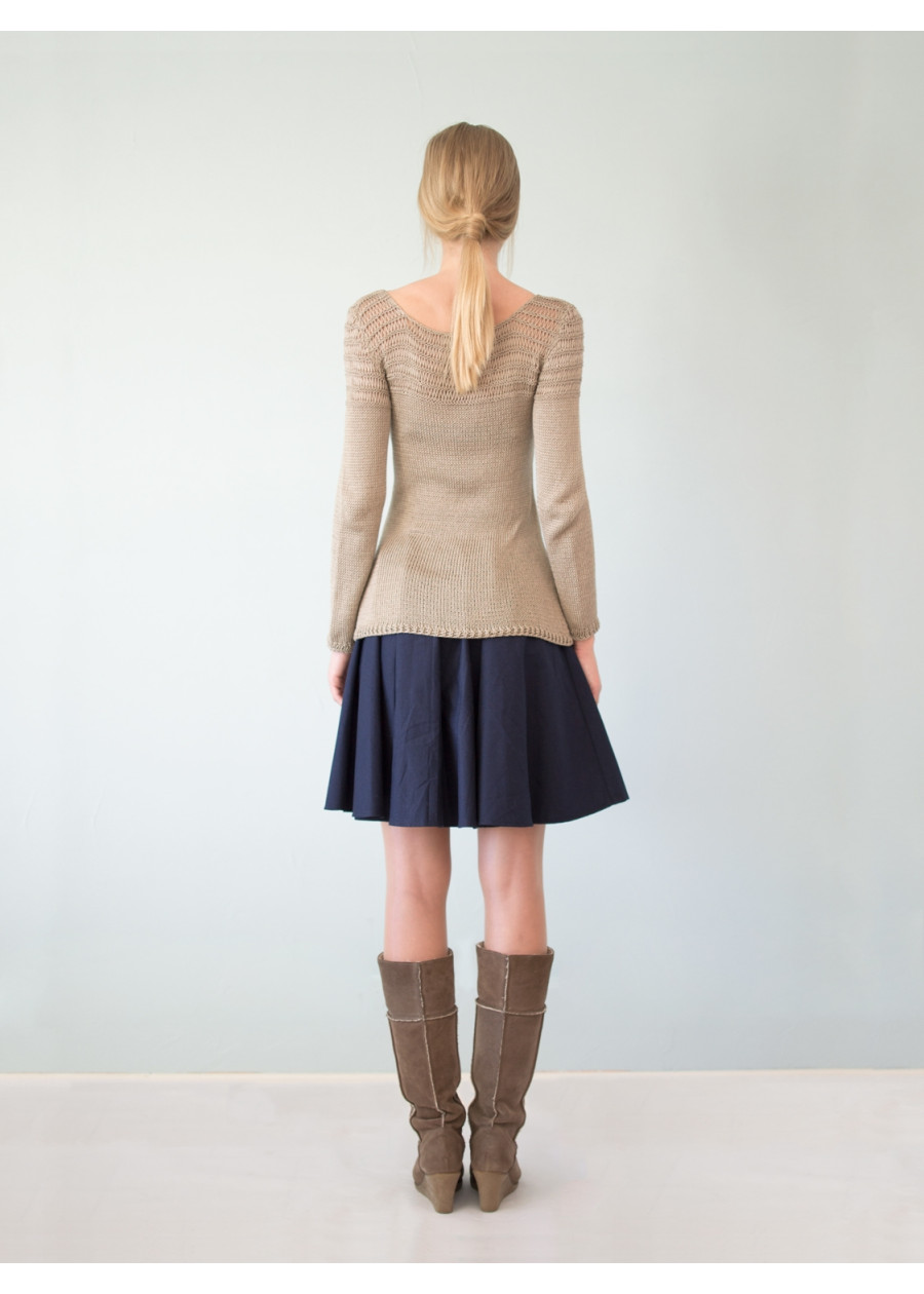 Pull Mathilda tricoté main en maille ajourée beige irisé de coton bio et bambou