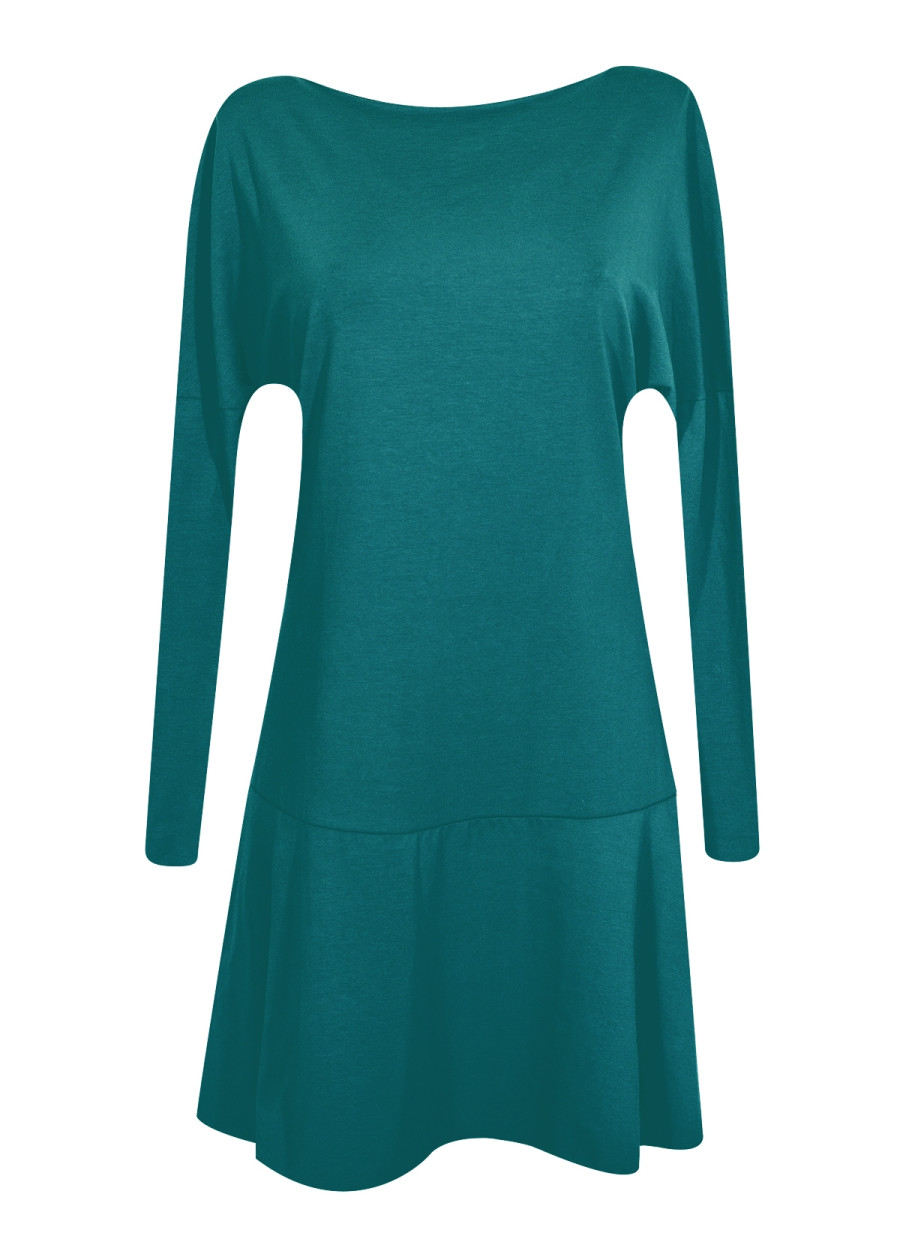 Robe Athéna Bleue canard dos nu mi-longue en coton bio petite et grande taille