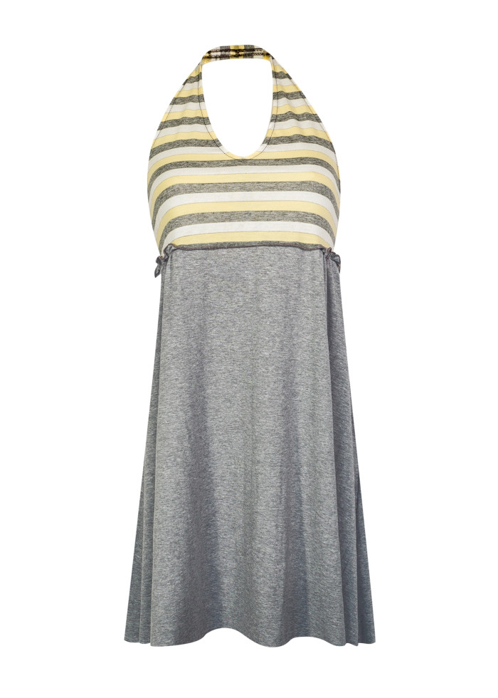 Robe dos nu en jersey de modal Bahia et coton bio à rayures gris chiné et jaune
