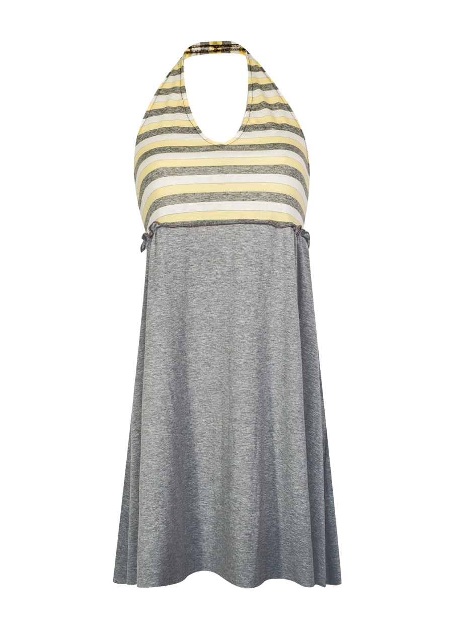 Robe dos nu en jersey de modal Bahia et coton bio à rayures gris chiné et jaune