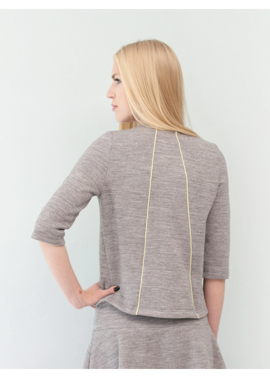 Sweat-shirt casual en molleton bio gris chiné détail dos passepoil jaune Lucia