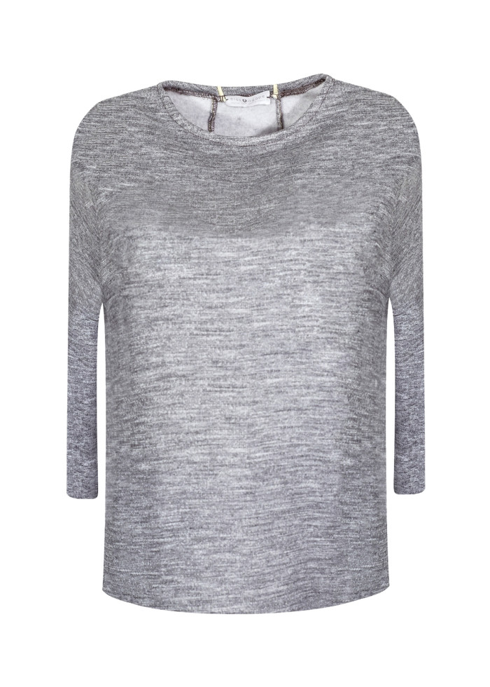 Sweat-shirt casual en molleton bio gris chiné détail dos passepoil jaune Lucia