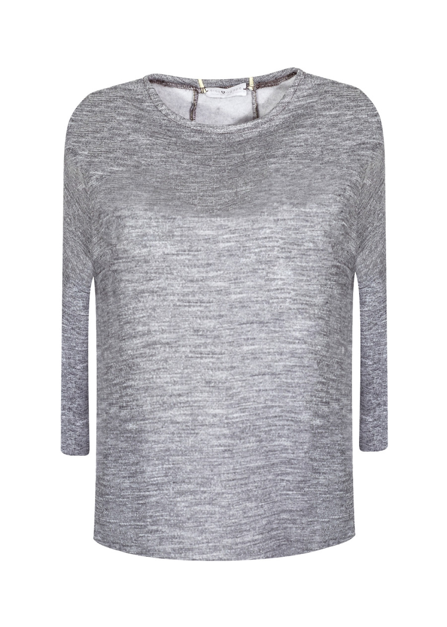 Sweat-shirt casual en molleton bio gris chiné détail dos passepoil jaune Lucia