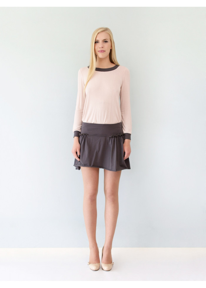 Jupe courte Sylvia froncée en coton bio gris souris fabriquée en France