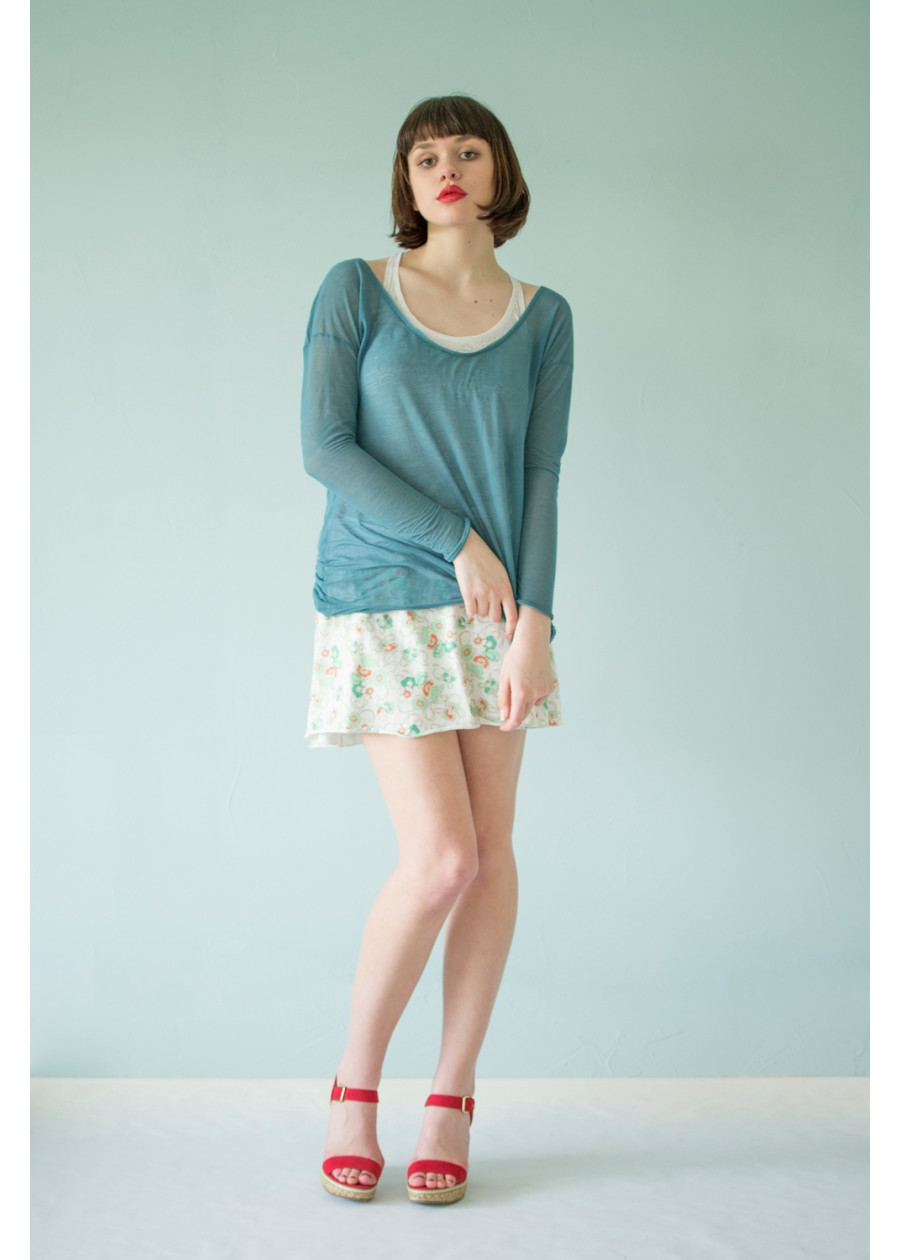 Jupe courte Athéna motif fleur bleue en coton bio