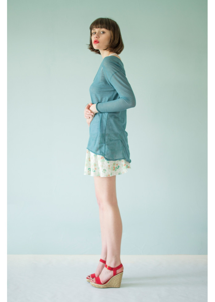 Jupe courte Athéna motif fleur bleue en coton bio