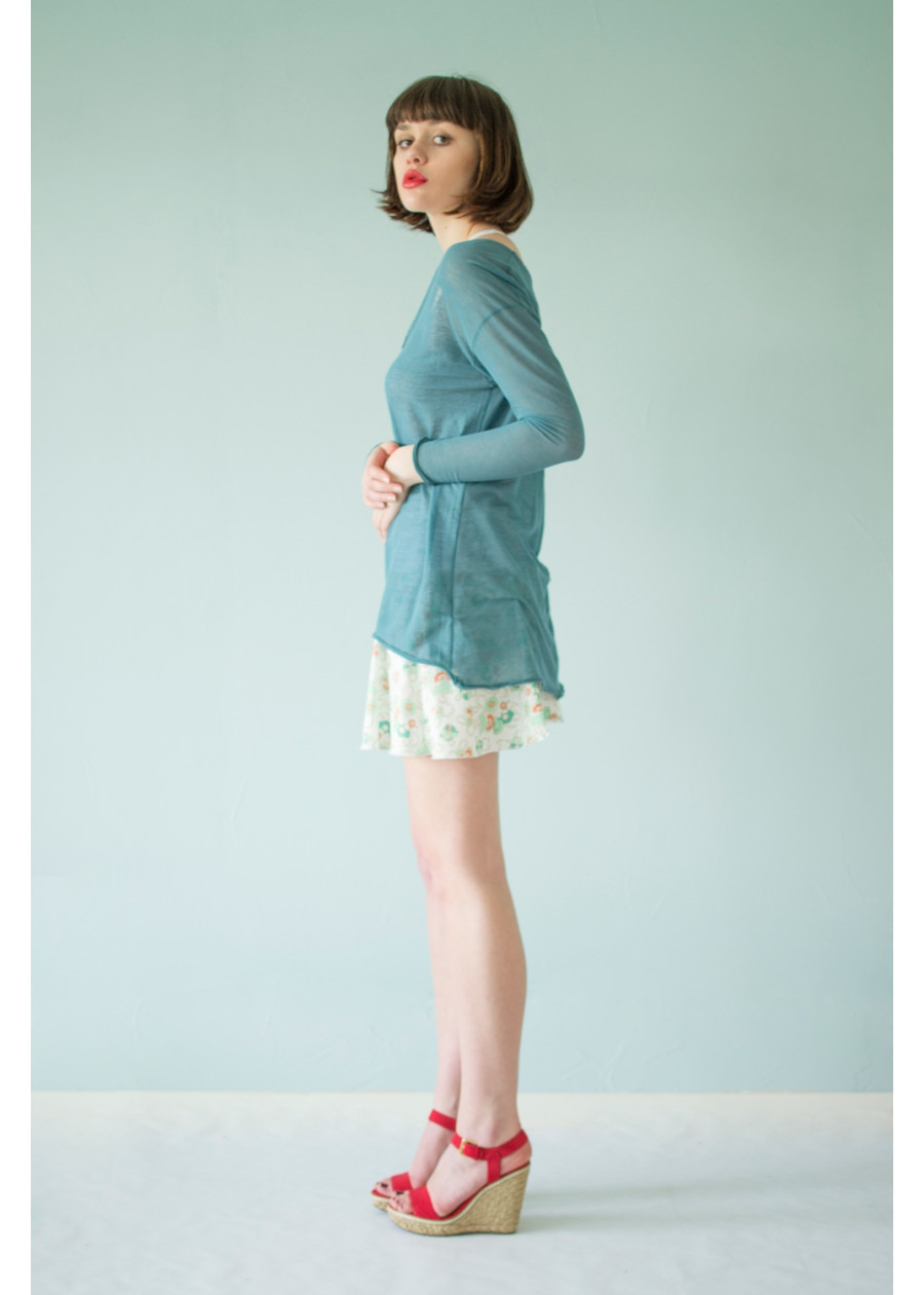 Jupe courte Athéna motif fleur bleue en coton bio