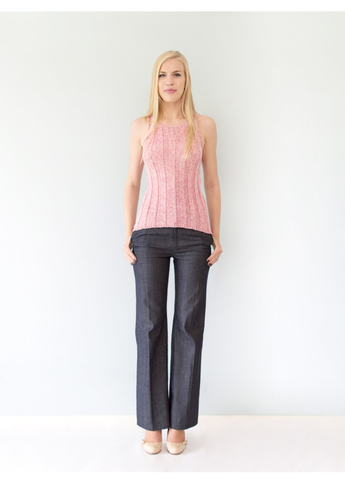 Top maille côtelée bio rose chiné Anita