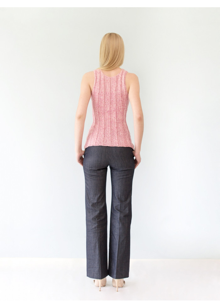 Top maille côtelée bio rose chiné Anita