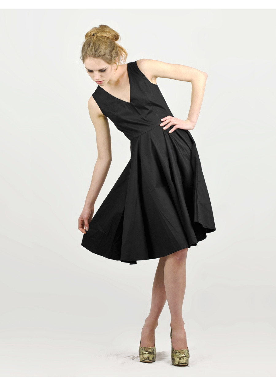 Robe cocktail noire cintrée en soie et bambou Suzy fabriquée en France