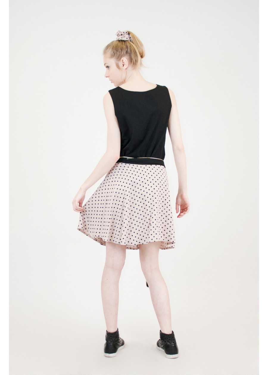 Jupe portefeuille fluide Lorelei en bambou rose nude pastel à pois noir fabriquée en France