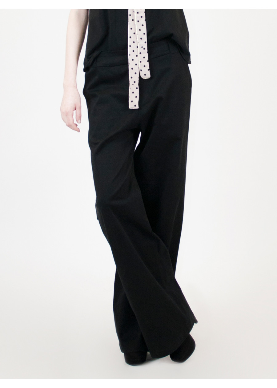 Pantalon palazzo en gabardine de coton bio noir coupe ample - Mode femme éco-responsable et vegan made in France