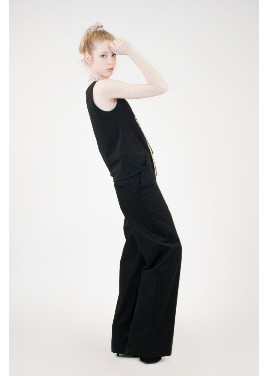 Pantalon palazzo en gabardine de coton bio noir coupe ample - Mode femme éco-responsable et vegan made in France