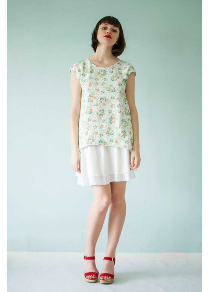 Jupe courte Carmen en étamine de coton bio blanc