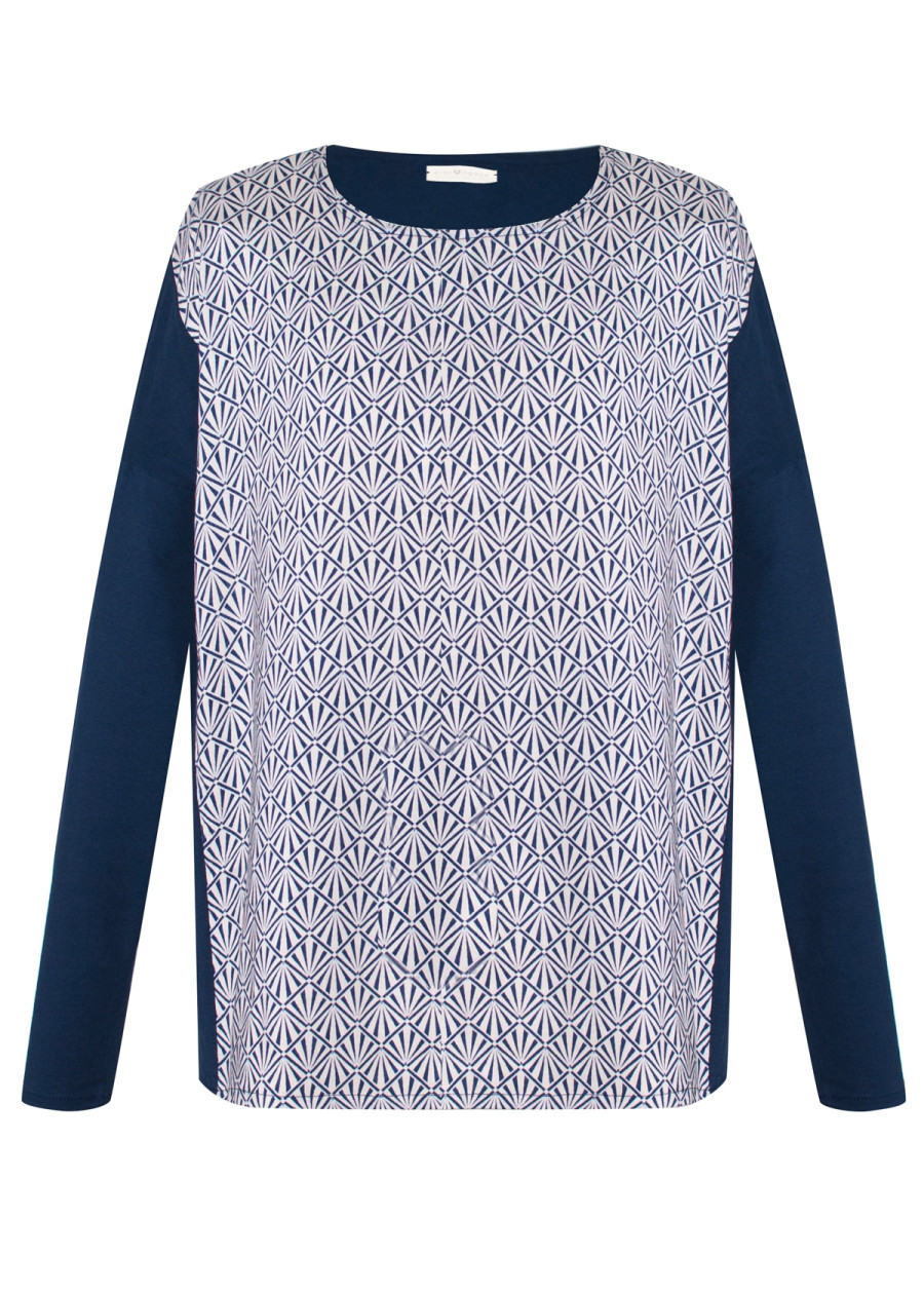 Top ample bleu marine manches longues imprimé bio éco-conçu vegan made in France