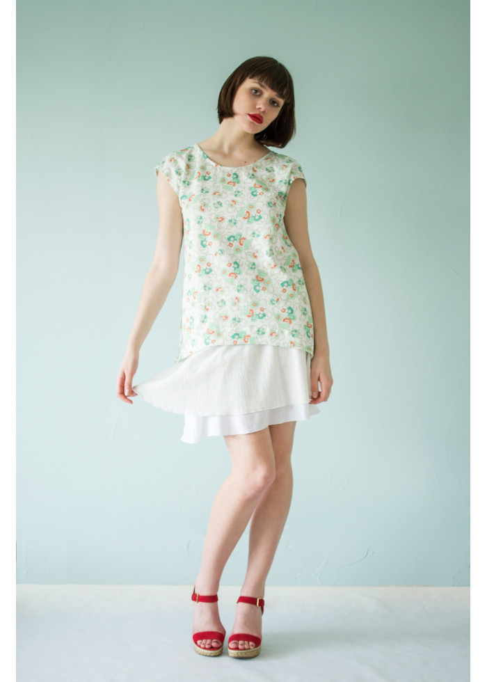 Jupe courte Carmen en étamine de coton bio blanc