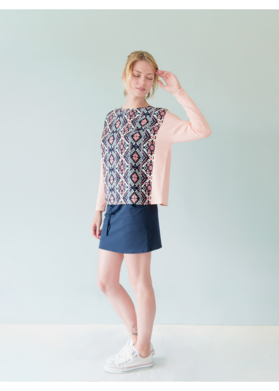 Top ample bleu rose manches longues imprimé bio éco-conçu vegan made in France