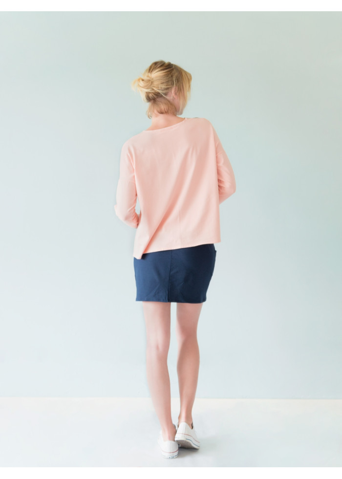 Top ample bleu rose manches longues imprimé bio éco-conçu vegan made in France