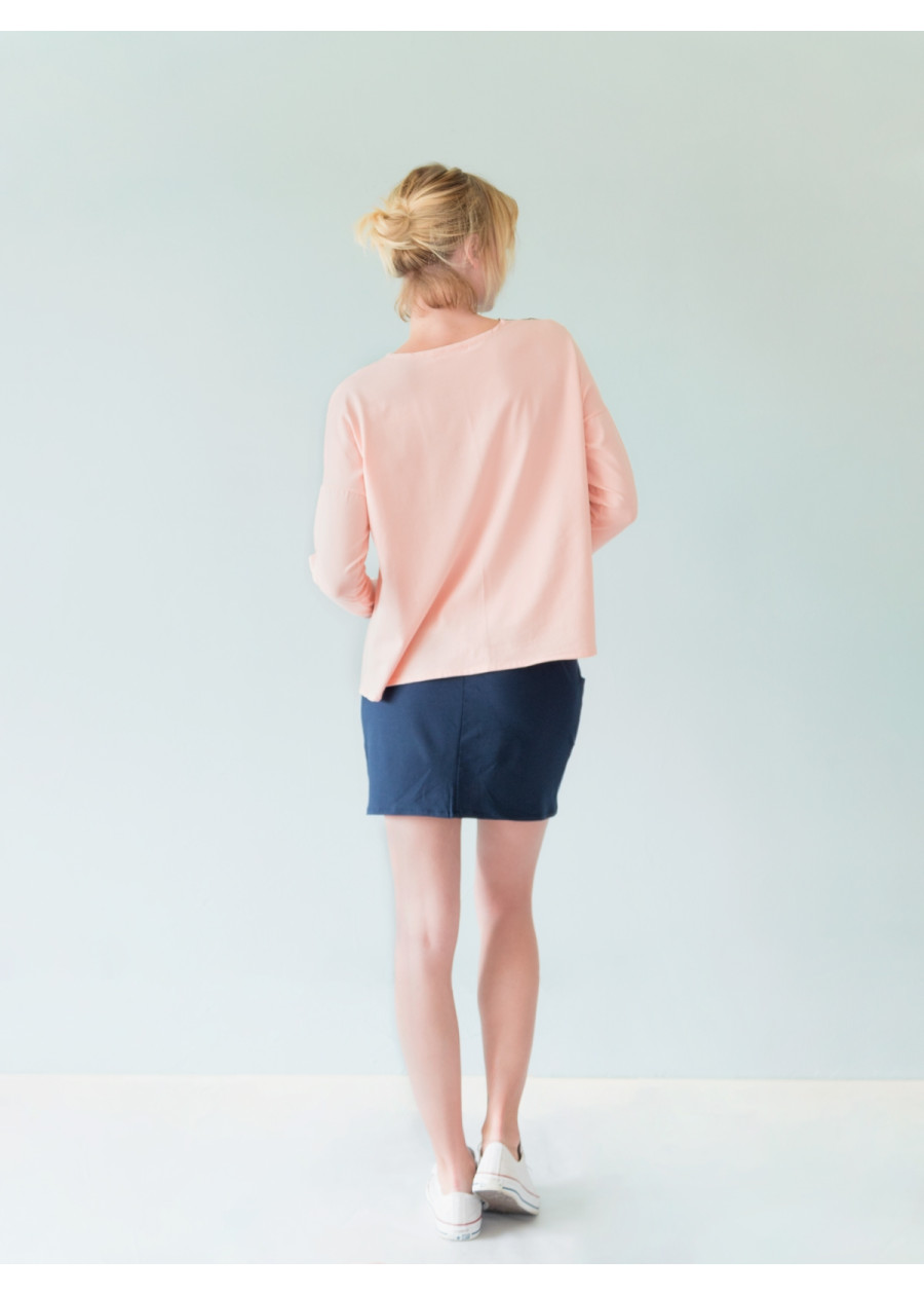 Top ample bleu rose manches longues imprimé bio éco-conçu vegan made in France