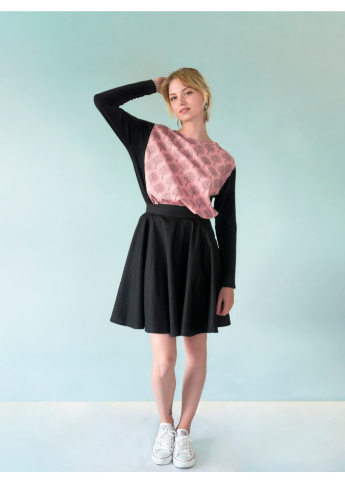 Jupe taille haute ample mi-longue bio noire éco vegan friendly made in France