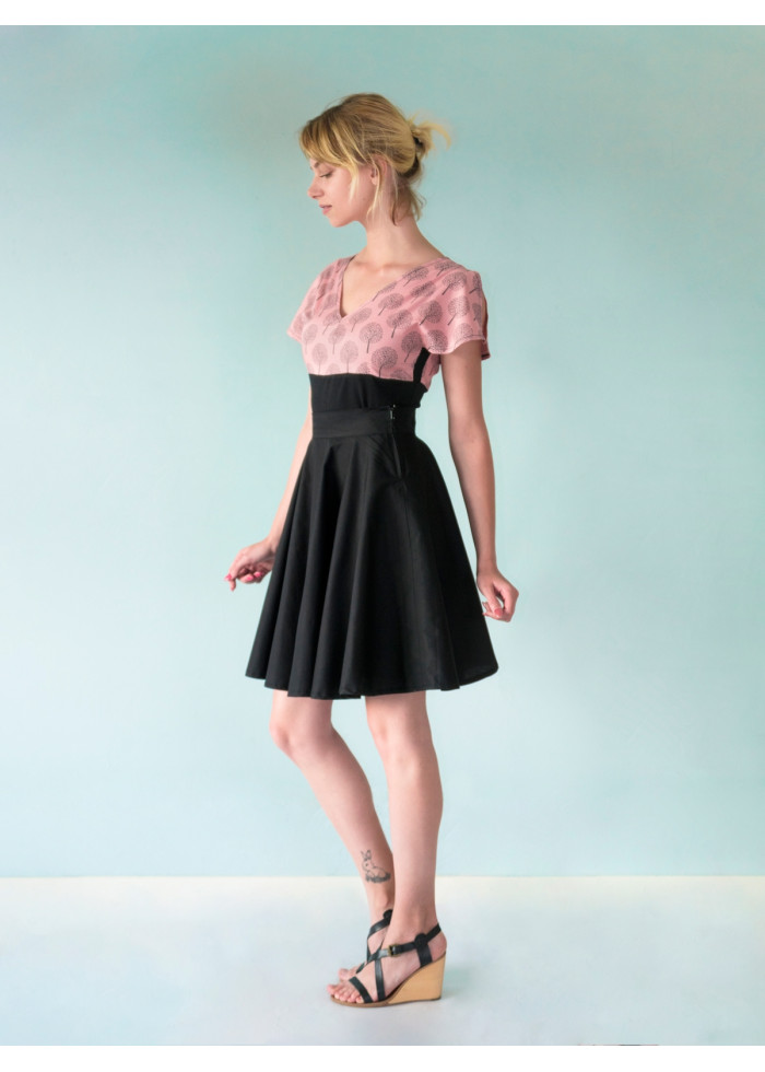 Jupe taille haute ample mi-longue bio noire éco vegan friendly made in France