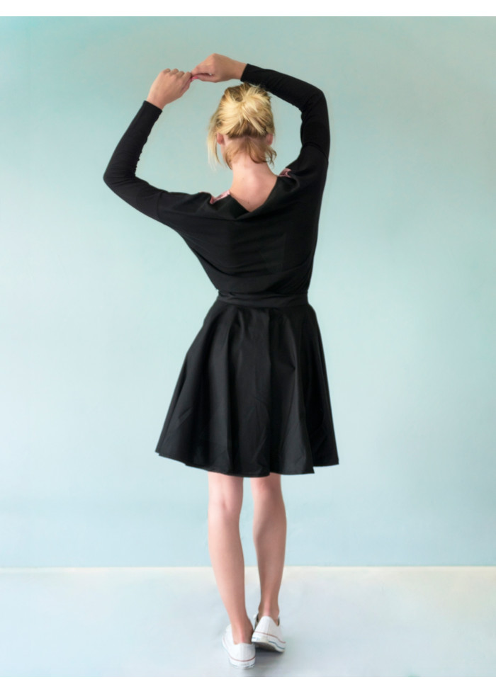 Jupe taille haute ample mi-longue bio noire éco vegan friendly made in France