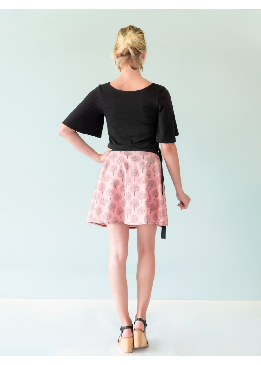 jupe portefeuille rose noir imprimé poésie bio éco-conçu vegan made in France